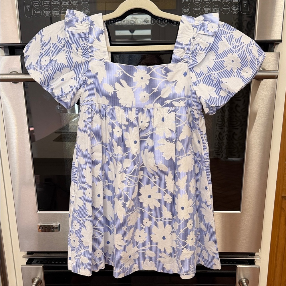 Maison Me - Girls Kit Dress - Blue & White Striped Floral - Size: 6Y